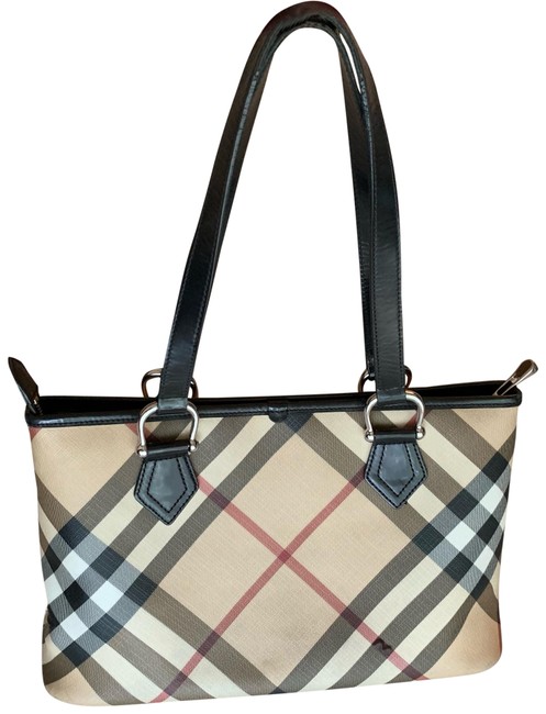 Burberry Bag Cream Brown Black Coated Canvas Tote