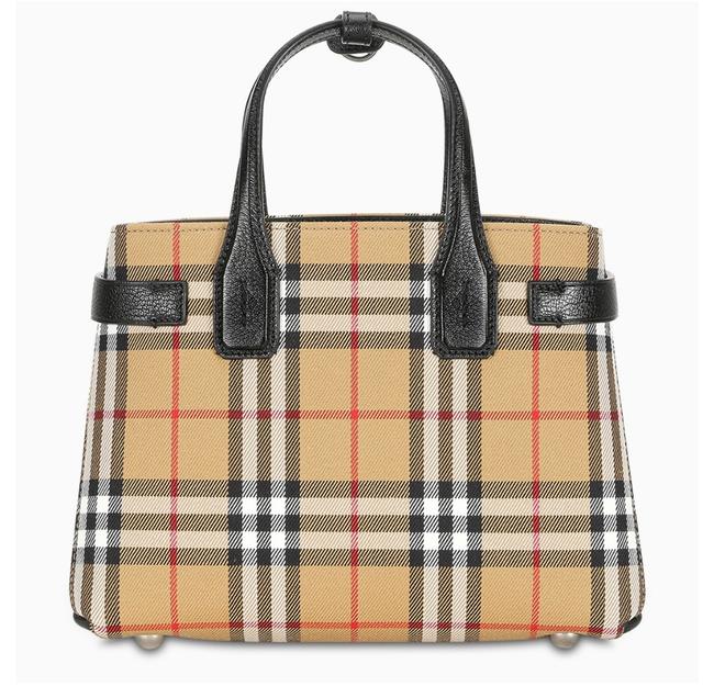 Burberry Bag Df New Small Banner Vintage Black Check Leather Tote