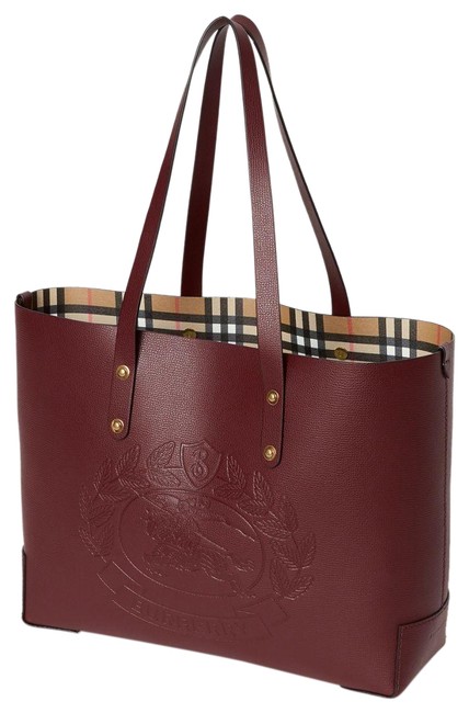 Burberry Bag Embossed Crest Burgundy Leather Tote