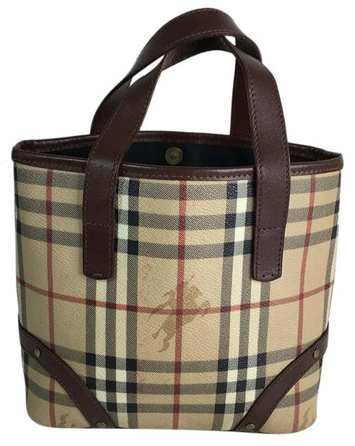 Burberry Bag Haymarket Check Brown Leather Multicolor Pvc Tote