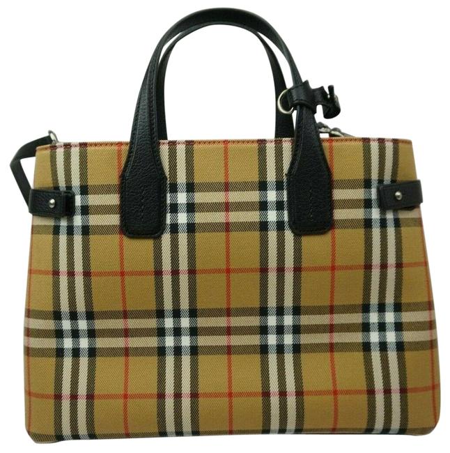 Burberry Bag House Check Derby Medium Banner Purse Black Leather Tote