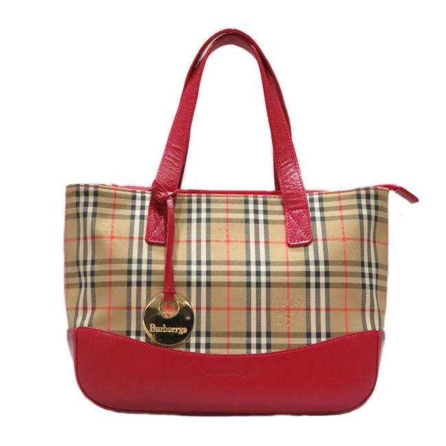 Burberry Bag Ladies BeigeRed Color Canvas Tote