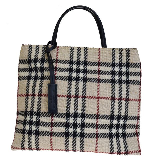 Burberry Bag London Nova Check Hand Wool 09em7 Pink Beige Leather Tote