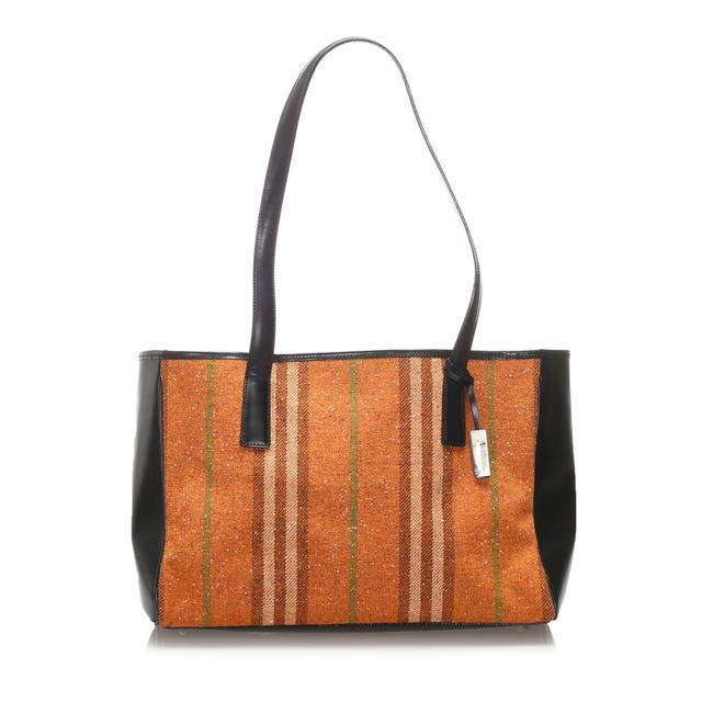 Burberry Bag Plaid Wool Orange Leather Tote