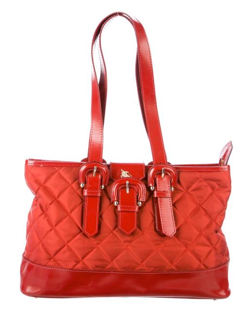 Burberry Bag Quilted Patent Leather Medium Red Nylon Tote