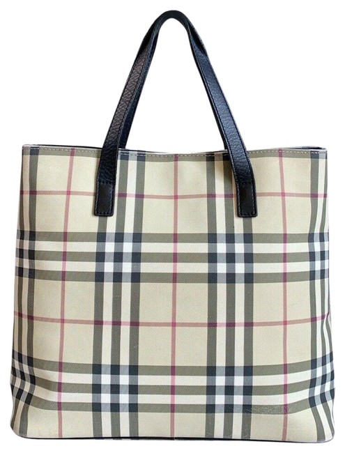 Burberry Bag Vintage Nova Check T 03 2 Beige Black Pvc Leather Tote