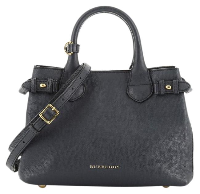 Burberry Banner Convertible and House Check Canvas Small Blue Leather Tote