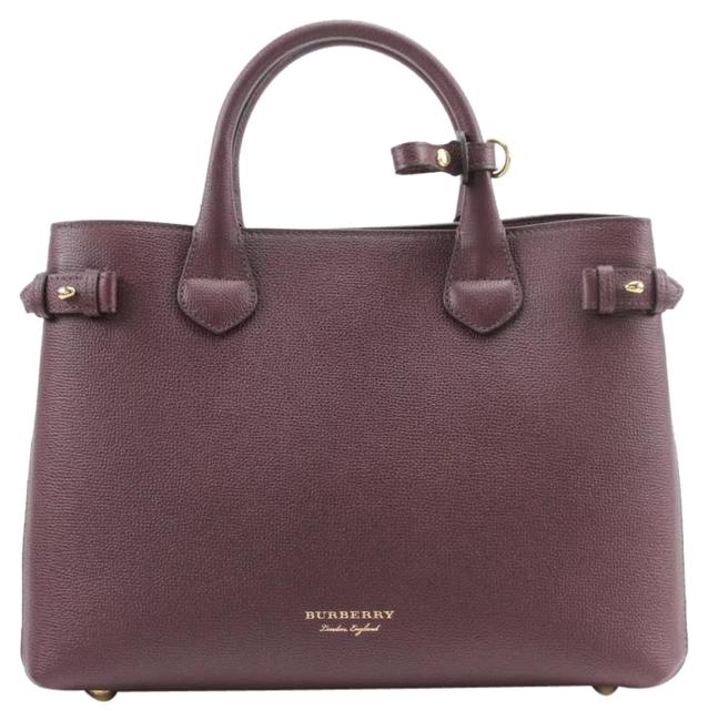 Burberry Banner House Check Burgundy Leather Tote