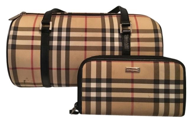 Burberry Barrel Tan Canvas Leather Tote