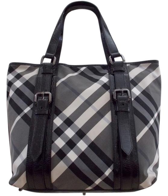 Burberry Beat Check BlackGreyWhite CanvasLeather Tote
