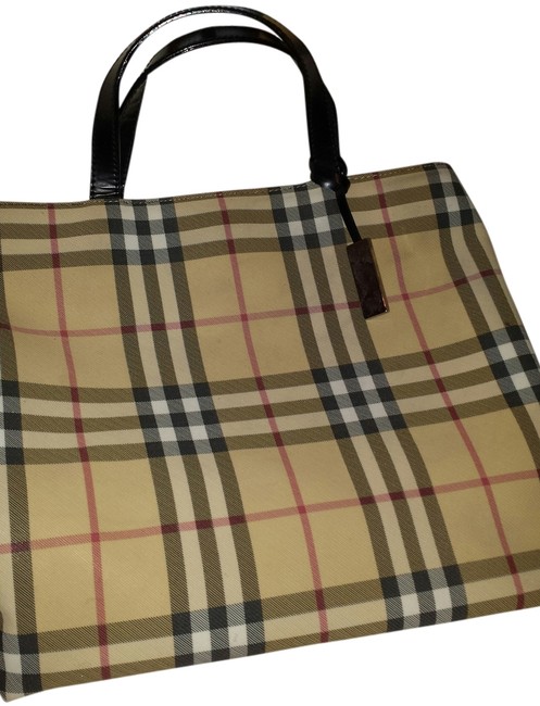 Burberry Beige Black RedWhite Canvas Tote