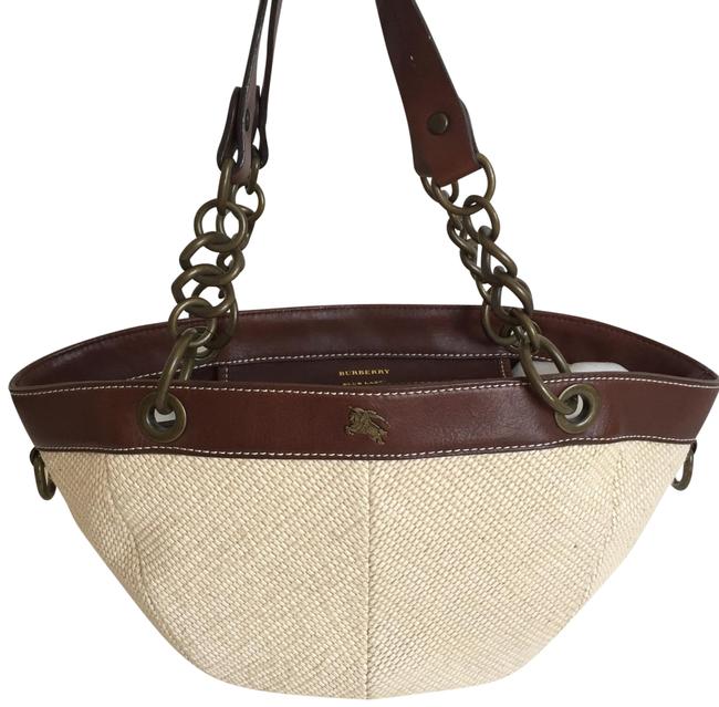 Burberry Beige Brown Straw and Leather Tote