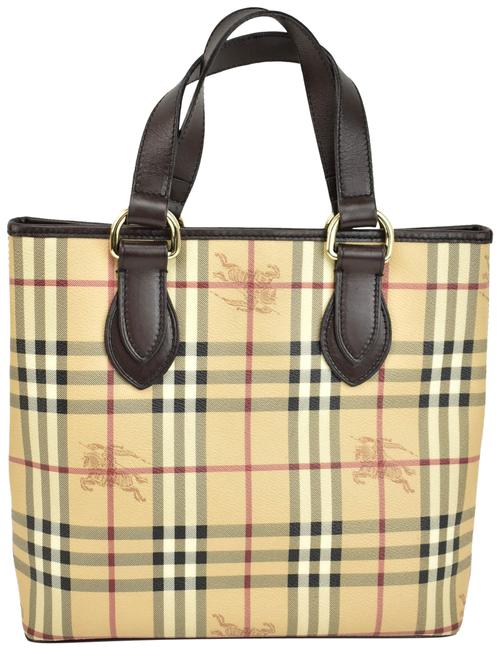 Burberry Beige Haymarket CheckLeather Medium Sz Tote