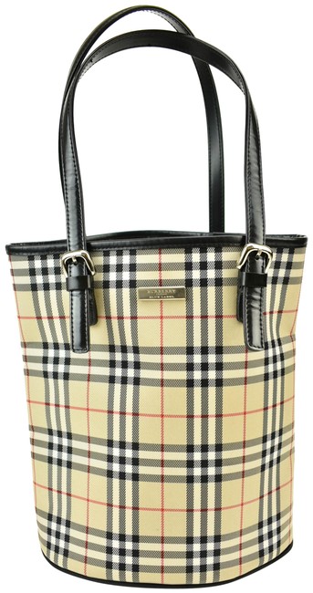 Burberry Beige Jacquard Nova CheckLeather I Shoulder Bucket BagTote