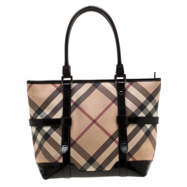 Burberry BeigeBlack Nova and Leather Black Pvc Tote
