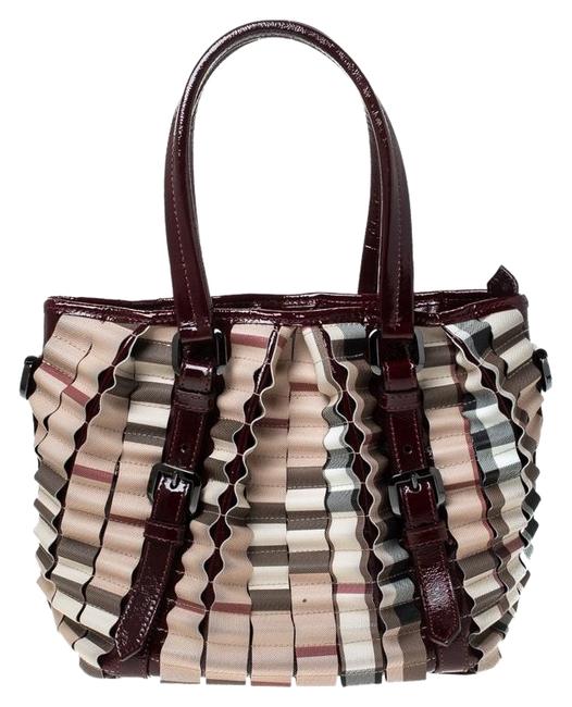 Burberry BeigeBurgundy Nova Check Lowry Beige Pvc and Patent Leather Tote