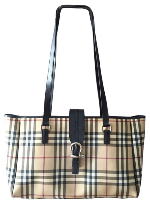 Burberry BeigeRedBlack Novacheck Canvas Vinyl Tote