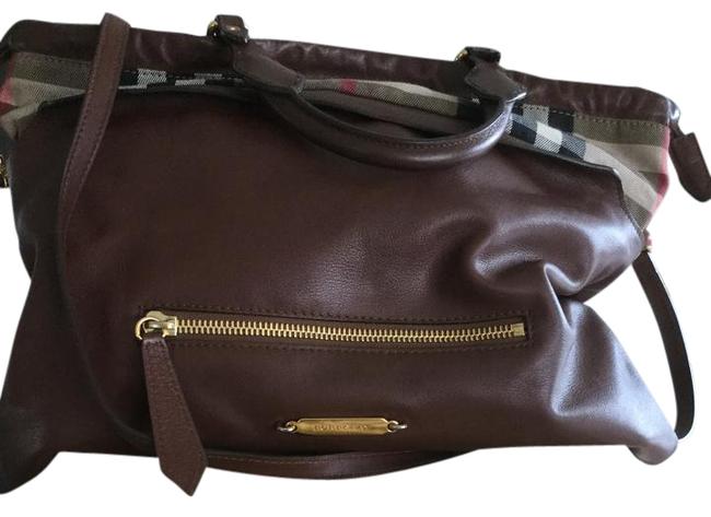 Burberry Big Crush House Check Brown Camel Leather Tote