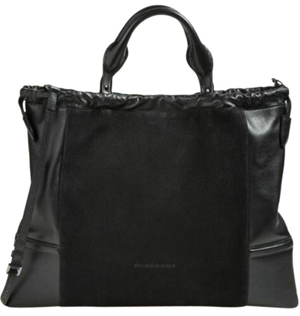 Burberry Big Crush Smooth Pebbled Drawstring Large Black Leather Tote