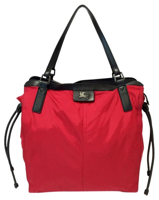 Burberry Birch Buckleigh Red Nylon CanvasLeather Tote