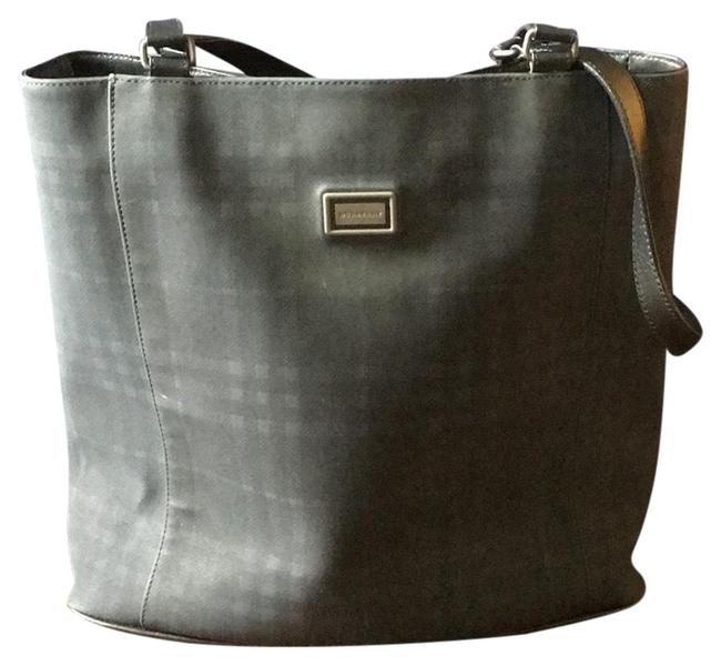 Burberry Black and Blue Plaid Not Leather But A Stiff Durable Material Tote