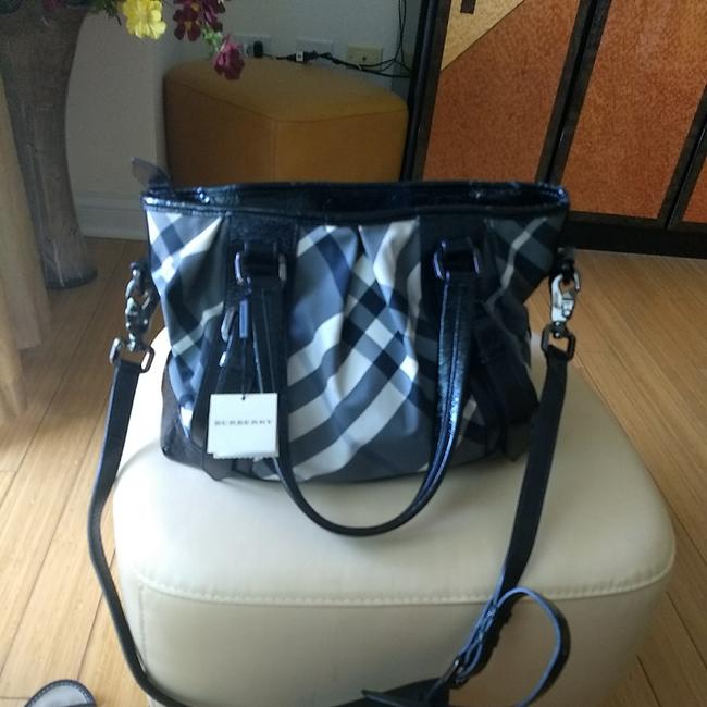 Burberry Black and Gray Calfskin Leather Tote