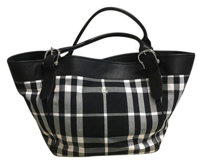 Burberry BlackWhite Canvas and Leather Tote