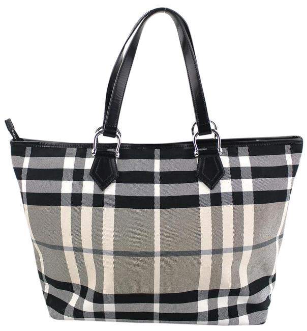 Burberry Black and White House Check CanvasPatent Leather Tote