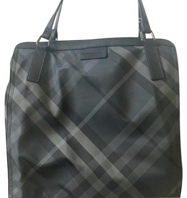 Burberry BlackGray NylonLeather Tote