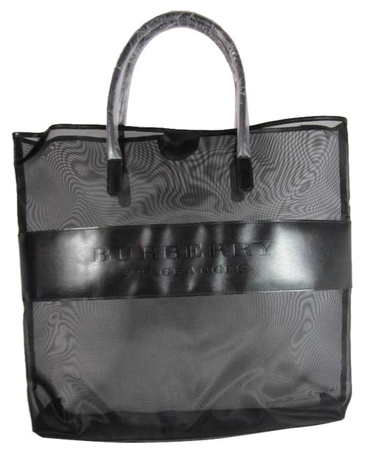Burberry Black Logo Extra Large LeatheretteNylon Mesh Tote