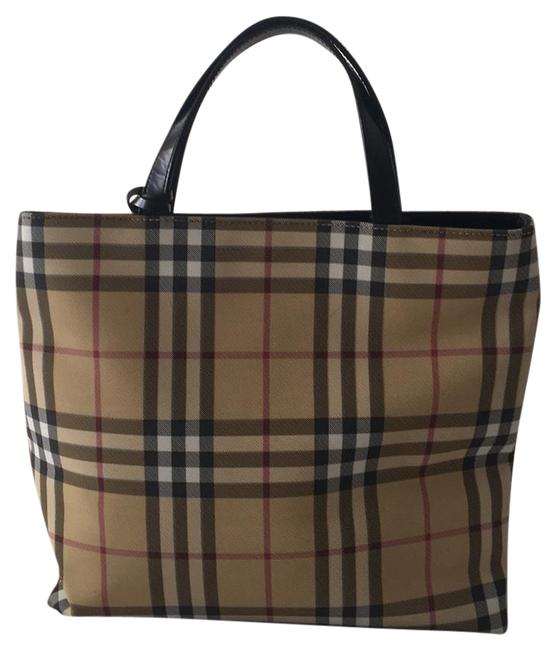 Burberry Black Tan Multi Coated Canvas Tote