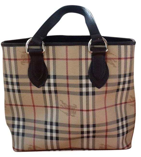 Burberry Black Tan Red Leather Tote