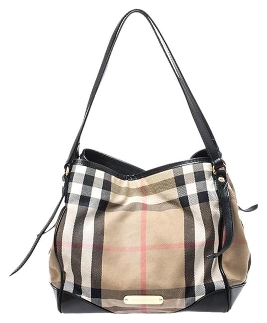 Burberry BlackBeige House Bridle Black Canvas and Leather Tote