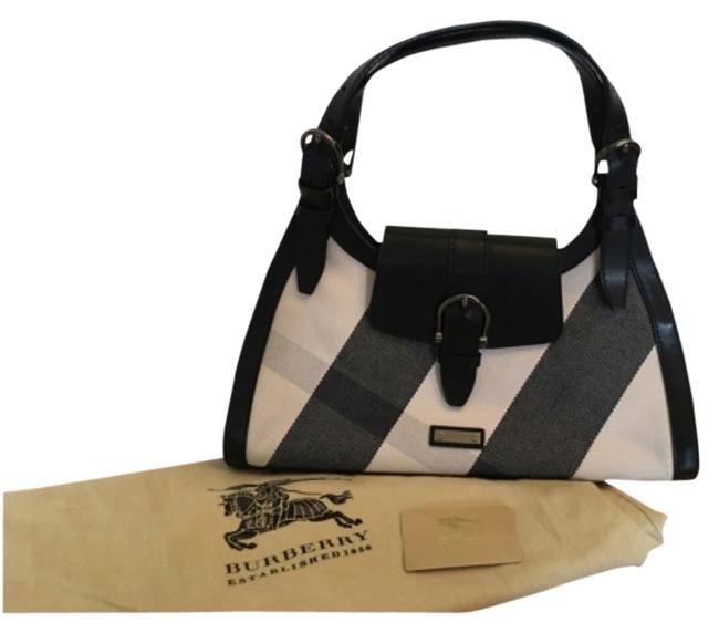 Burberry BlackCheckered Canvas and Leather Tote