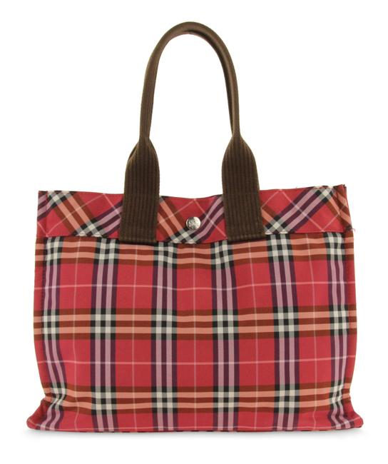 Burberry Blue Label Check Pink Canvas Tote