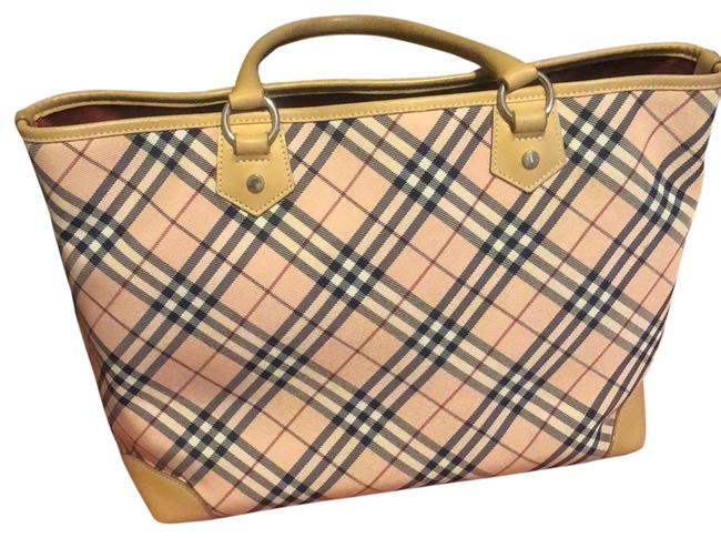 Burberry Blue Label Pink Red Brown Combination Soft Fabric Leather Tote