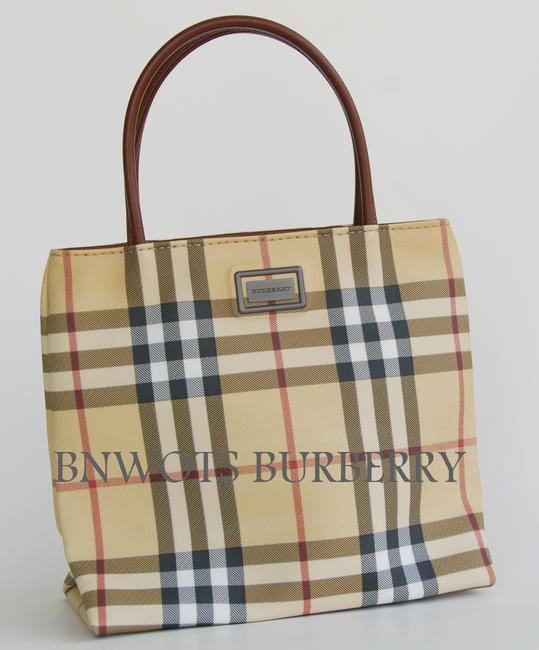 Burberry Bnwots Small Plaid Classic Nova Check Leather and Vinyle Tote