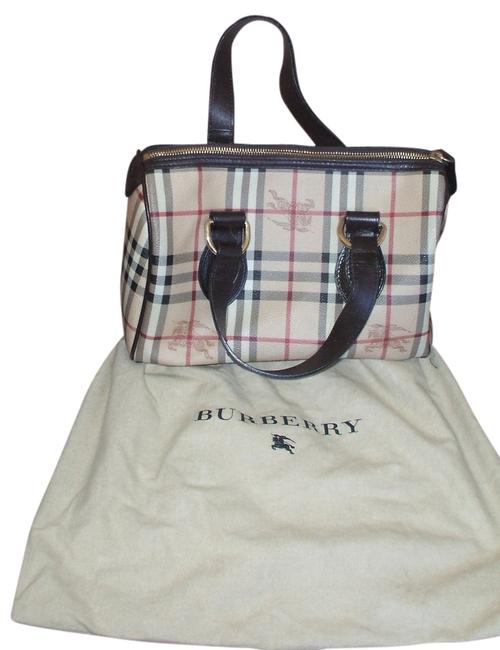 Burberry Bag Bowling Haymarket Nova Check Leather Trim Coated Leather Tote