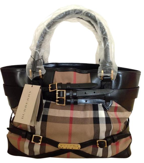 Burberry Bridle House Check Scape Lynher Black Leather Tote