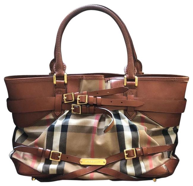 Burberry Bridle Lynher House Check Brown Leather Tote