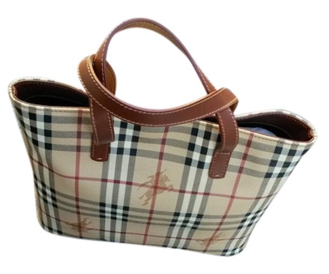 Burberry Brown Beige and Black Leather Tote