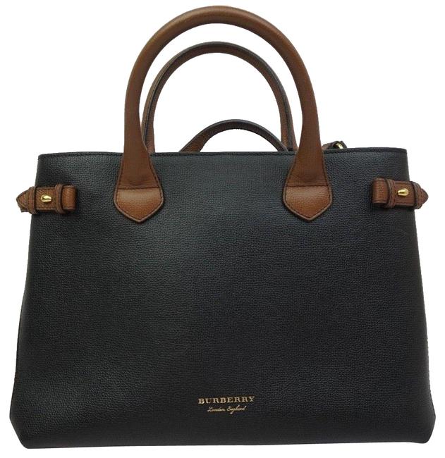 Burberry Bag Brown Horseshoe House Check Medium Banner Black Leather Tote