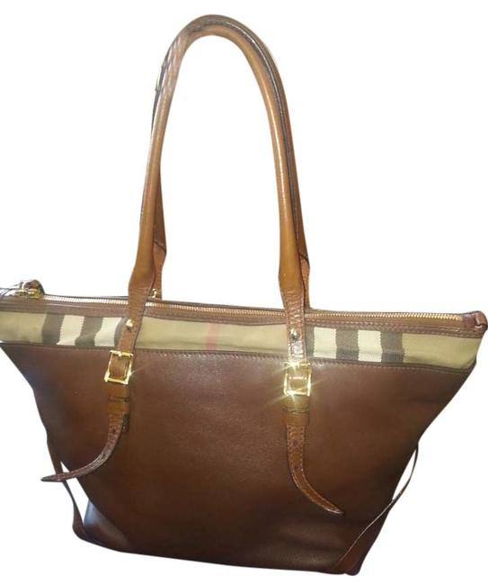 Burberry Brown Leather and Cloth Tote