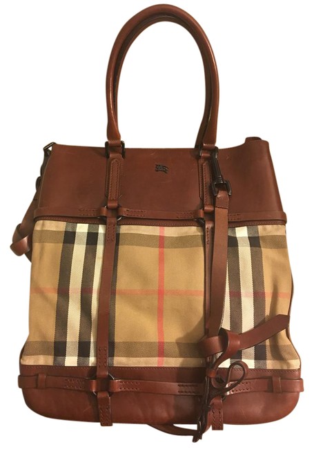 Burberry Brown Leather Canvas Tote