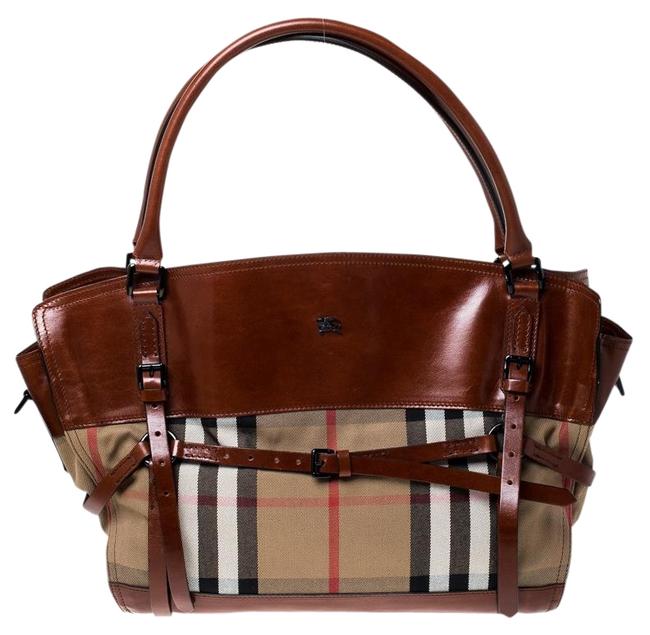 Burberry BrownBeige Nova Check Belted Brown Canvas and Leather Tote