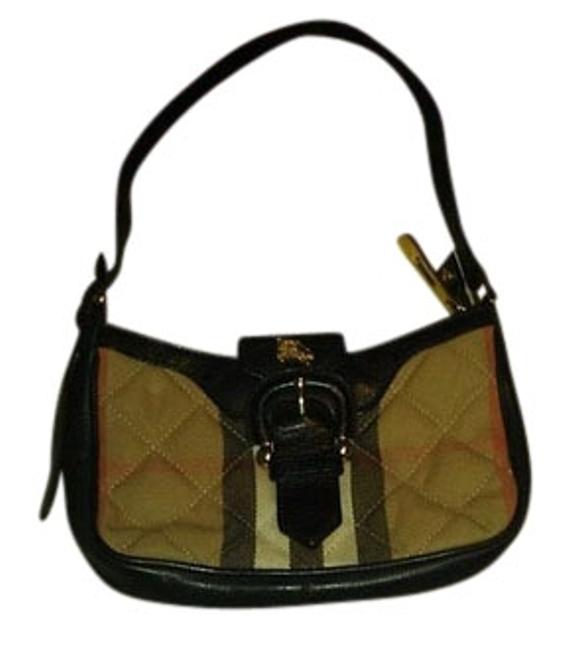 Burberry BrownBlack LeatherCloth Tote