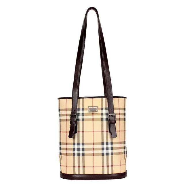 Burberry Bucket Bag Nova Check Rare 8439 BlackBeige CanvasLeather Tote