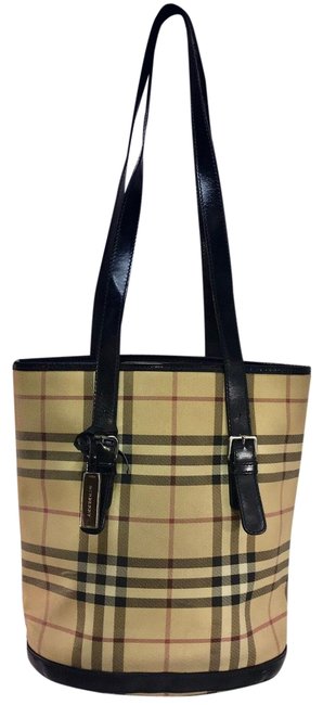 Burberry Bucket Bag Nova Check Rare BlackBeige CanvasLeather Tote