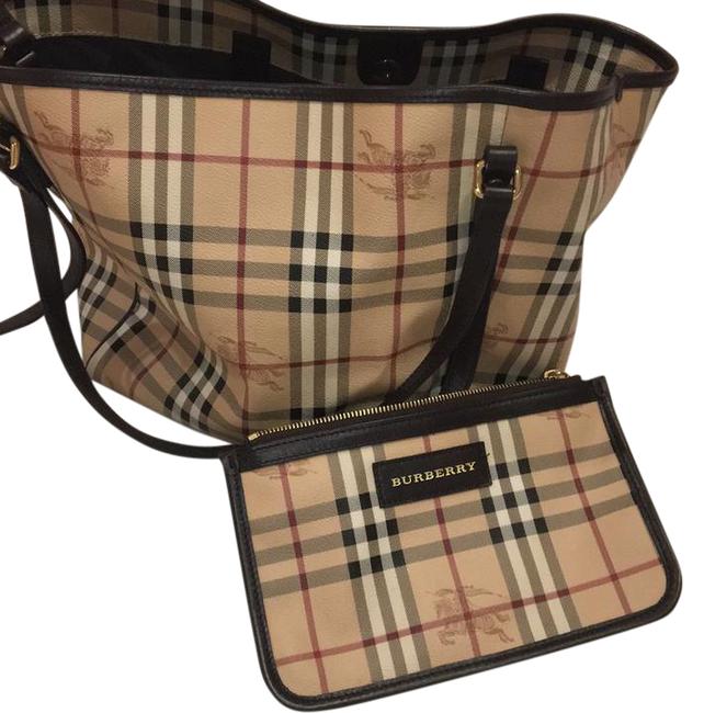 Burberry Bucket Bag Plaid Beige Red Black Leather Tote