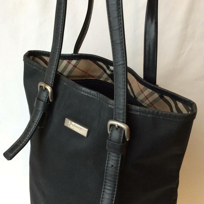 Burberry Bag Bucket Style Black Canvas Leather Trim Tote